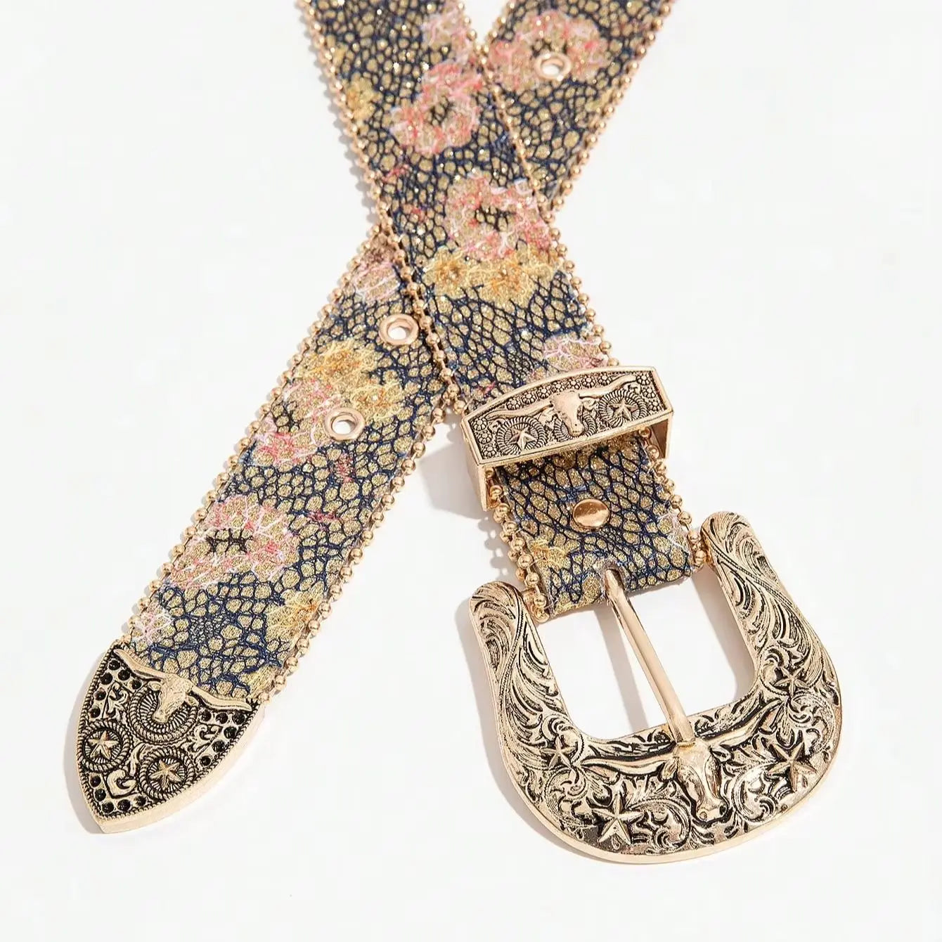 1Pc Women'S Vintage Floral Western-Style Belt, a Versatile Denim-Style Accessory Belt, Suitable for Casual Gatherings