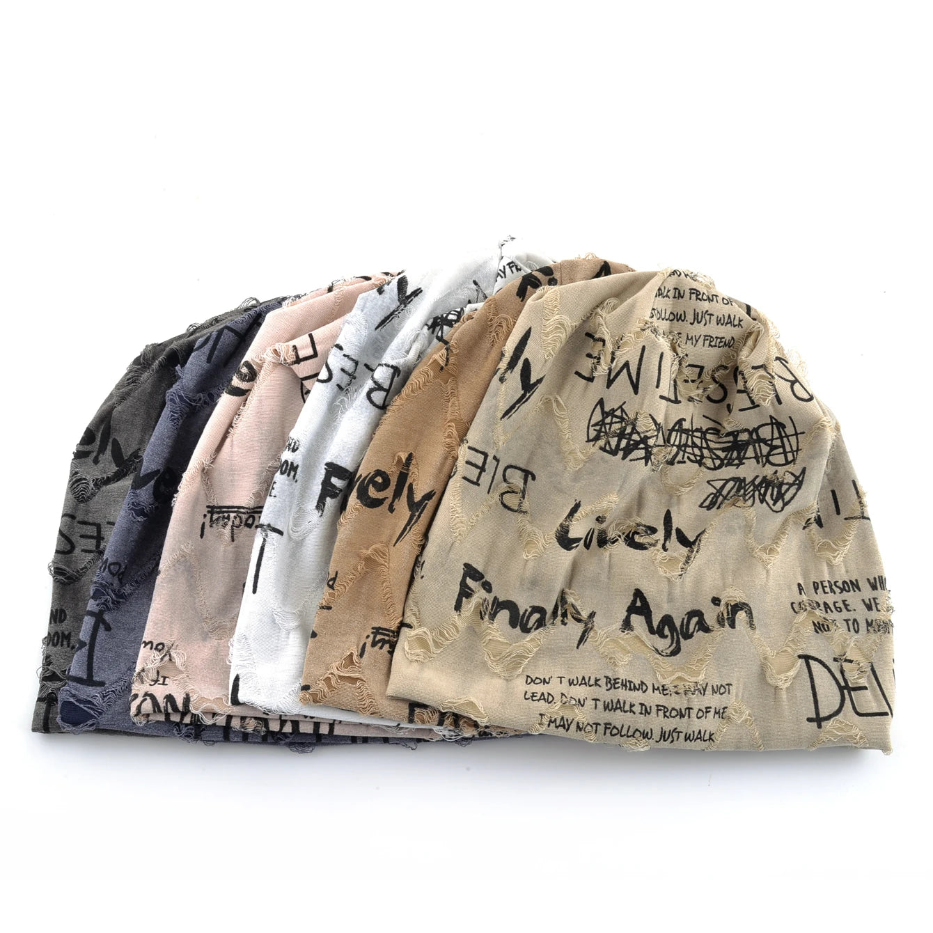 Letter Print Beanie Hats for Women Men Vintage Distressed Cracked Design ​Wasteland Style Spring Summer Warm Fleece-Lined Winter