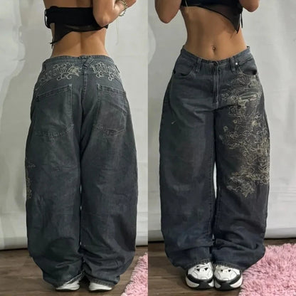 2024 American New Fashion Patch Baggy Casual Jeans for Men and Women Y2K High Street Harajuku High Waist Wide Leg Denim Trousers