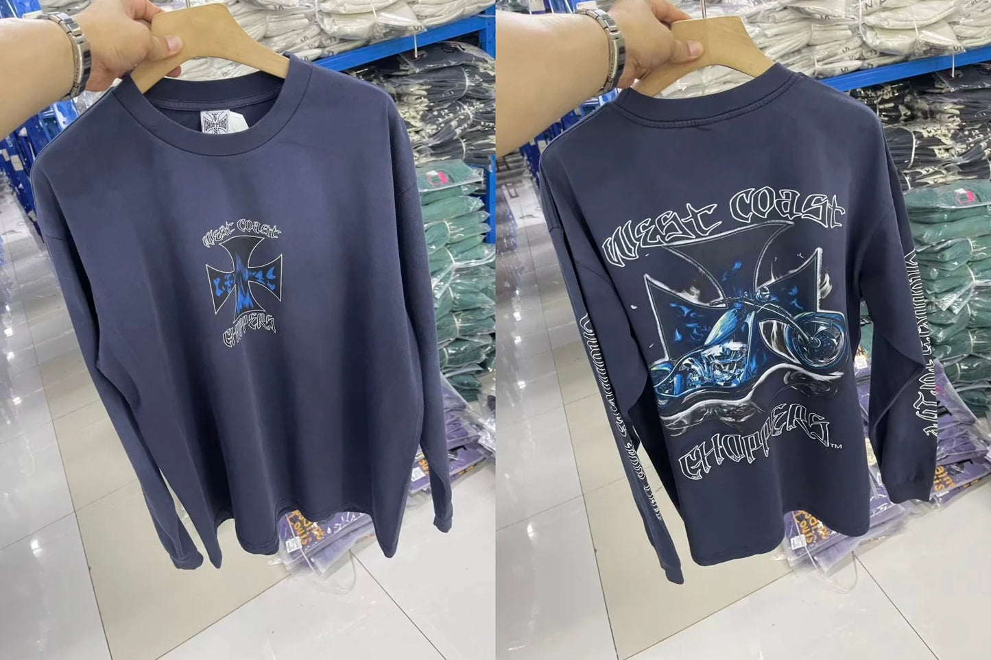 Men West Coast Style Vintage Biker Long Sleeve T Shirt Gothic Motorcycle Graphic Oversized Tops