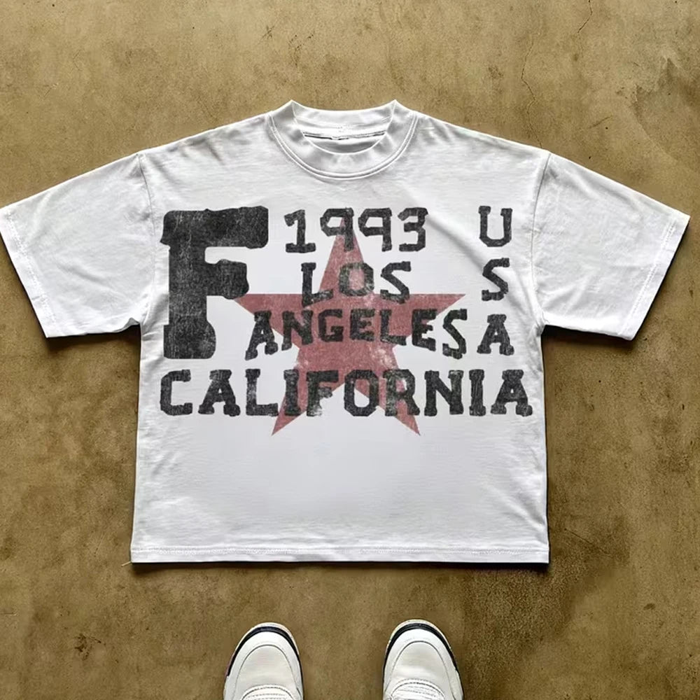 California Print Casual New Men'S and Women'S T-Shirts Unisex Short-Sleeved Retro Street Y2K Casual Fashion Tops Clothing