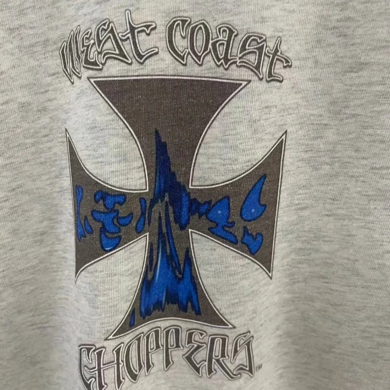 Men West Coast Style Vintage Biker Long Sleeve T Shirt Gothic Motorcycle Graphic Oversized Tops