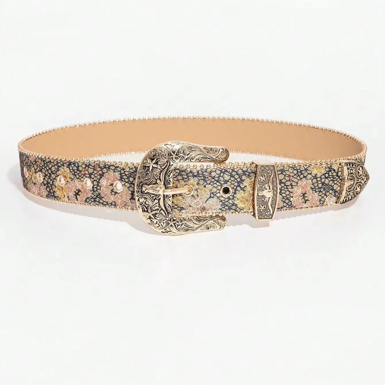 1Pc Women'S Vintage Floral Western-Style Belt, a Versatile Denim-Style Accessory Belt, Suitable for Casual Gatherings