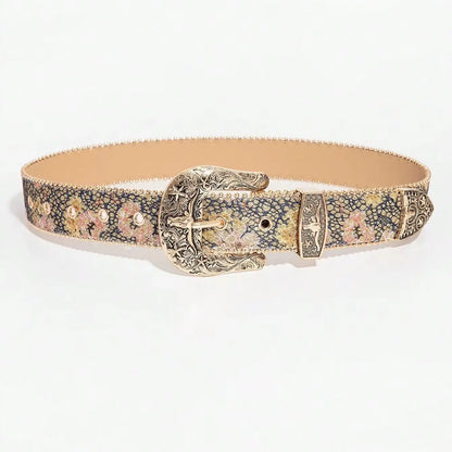 1Pc Women'S Vintage Floral Western-Style Belt, a Versatile Denim-Style Accessory Belt, Suitable for Casual Gatherings