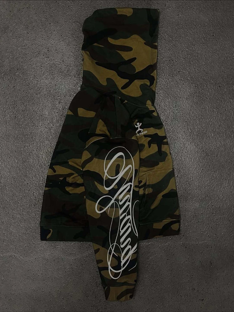 Unisex Spring Printed Hooded Camouflage Cardigan High Street American Style Pullover Hoodie for Men and Women