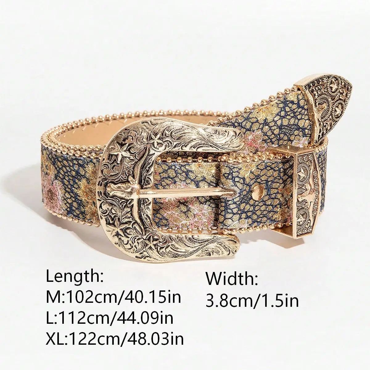 1Pc Women'S Vintage Floral Western-Style Belt, a Versatile Denim-Style Accessory Belt, Suitable for Casual Gatherings