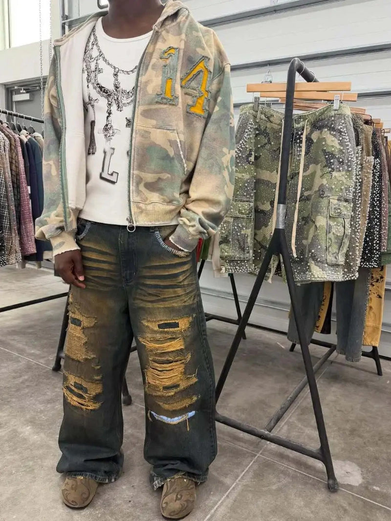 Fashion Hoodie Sweatshirt Printed Casual Hoodie Jacket Camouflage Men'S and Women'S Cardigan Patch Fabric