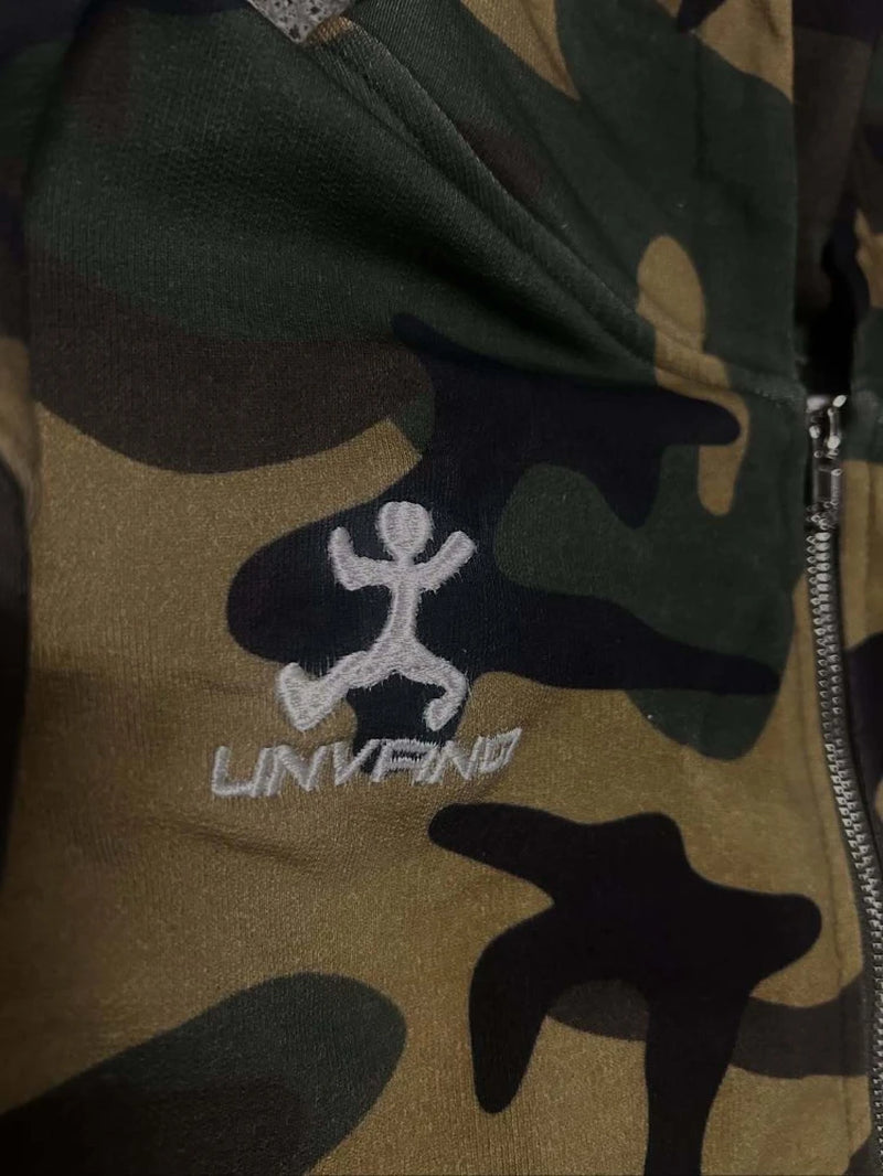Unisex Spring Printed Hooded Camouflage Cardigan High Street American Style Pullover Hoodie for Men and Women