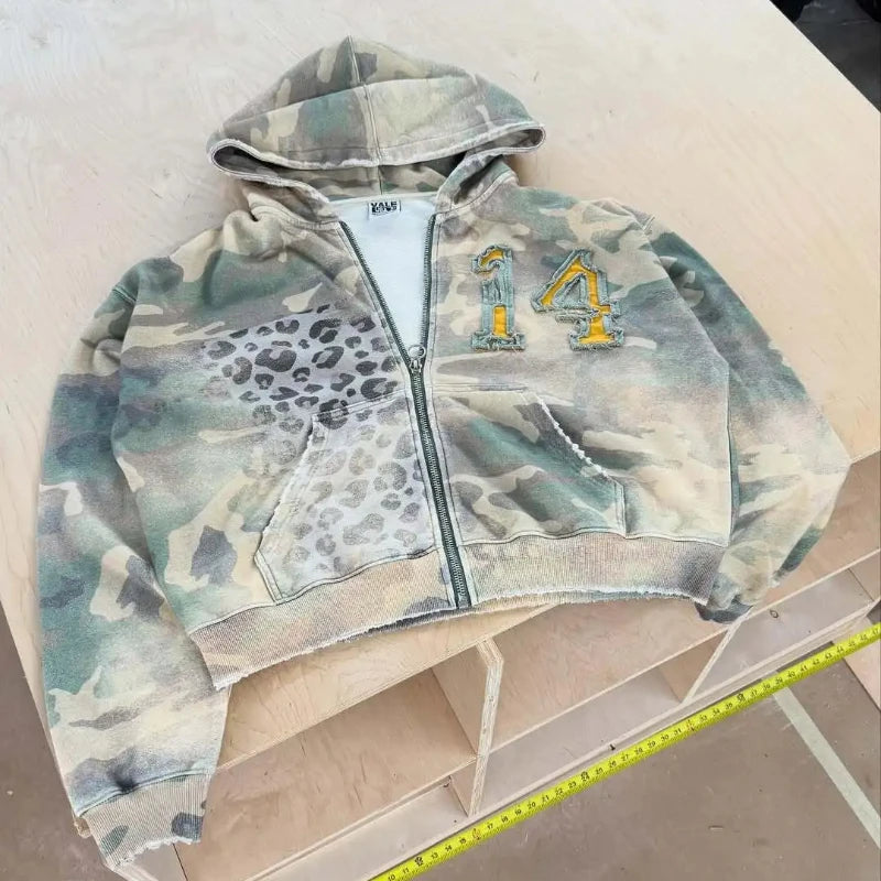 Fashion Hoodie Sweatshirt Printed Casual Hoodie Jacket Camouflage Men'S and Women'S Cardigan Patch Fabric