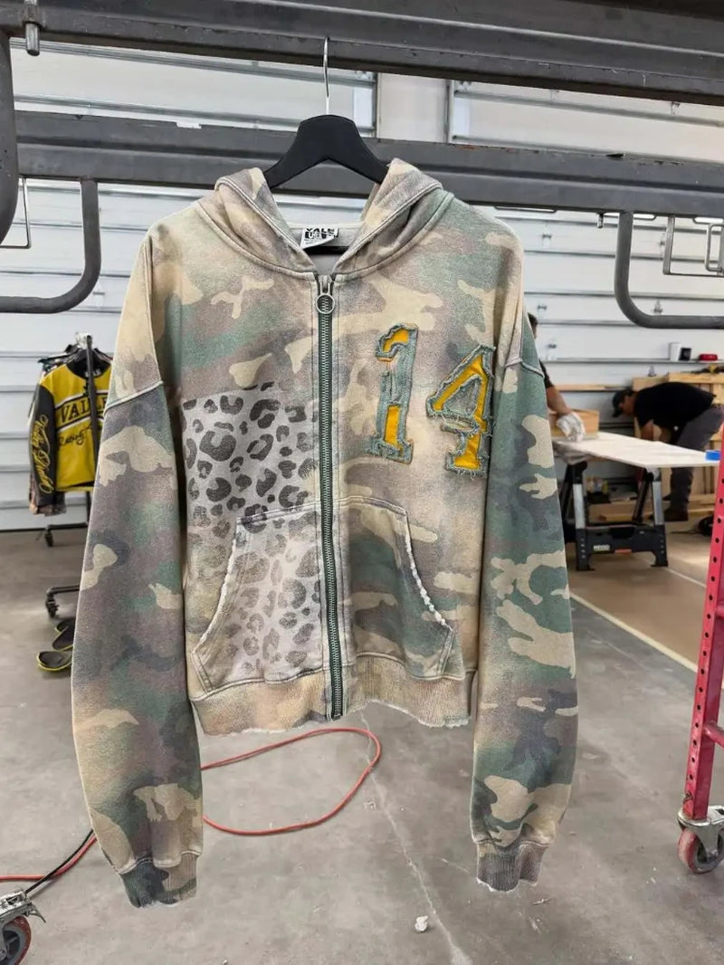 Fashion Hoodie Sweatshirt Printed Casual Hoodie Jacket Camouflage Men'S and Women'S Cardigan Patch Fabric