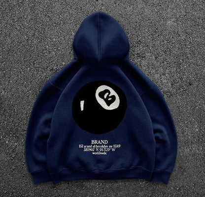 Retro 8-Ball Pattern Hooded Men'S Streetwear,Oversized Pullover, Casual and Fashionable Sportswear, Daily Wear and Hip-Hop Style