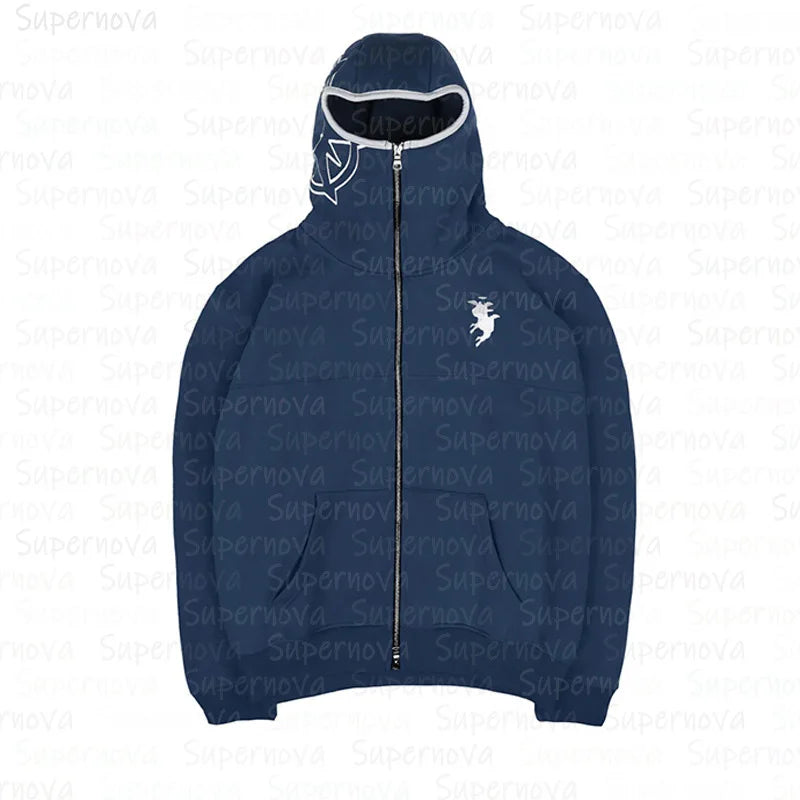 Men'S Clothing Zip up Hoodie Vintage Casual Pattern Oversize Hip Hop Punk Streetwear Clothing New in Hoodies & Sweatshirts ﻿