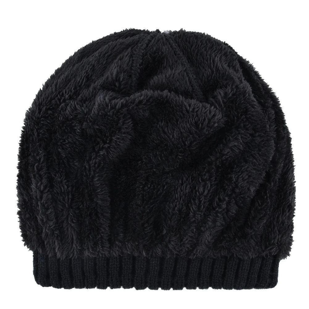 Winter Beanies Men Knitted Skull Pattern Solid Color Hat with Metal Skulls Skullies Beanies Men'S Knit Thick Hats Add Velvet