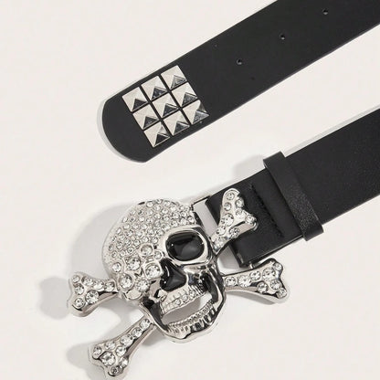 1Pc Men'S Dark Punk Skull Buckle Rivet Belt Jeans Versatile Decorative Belt