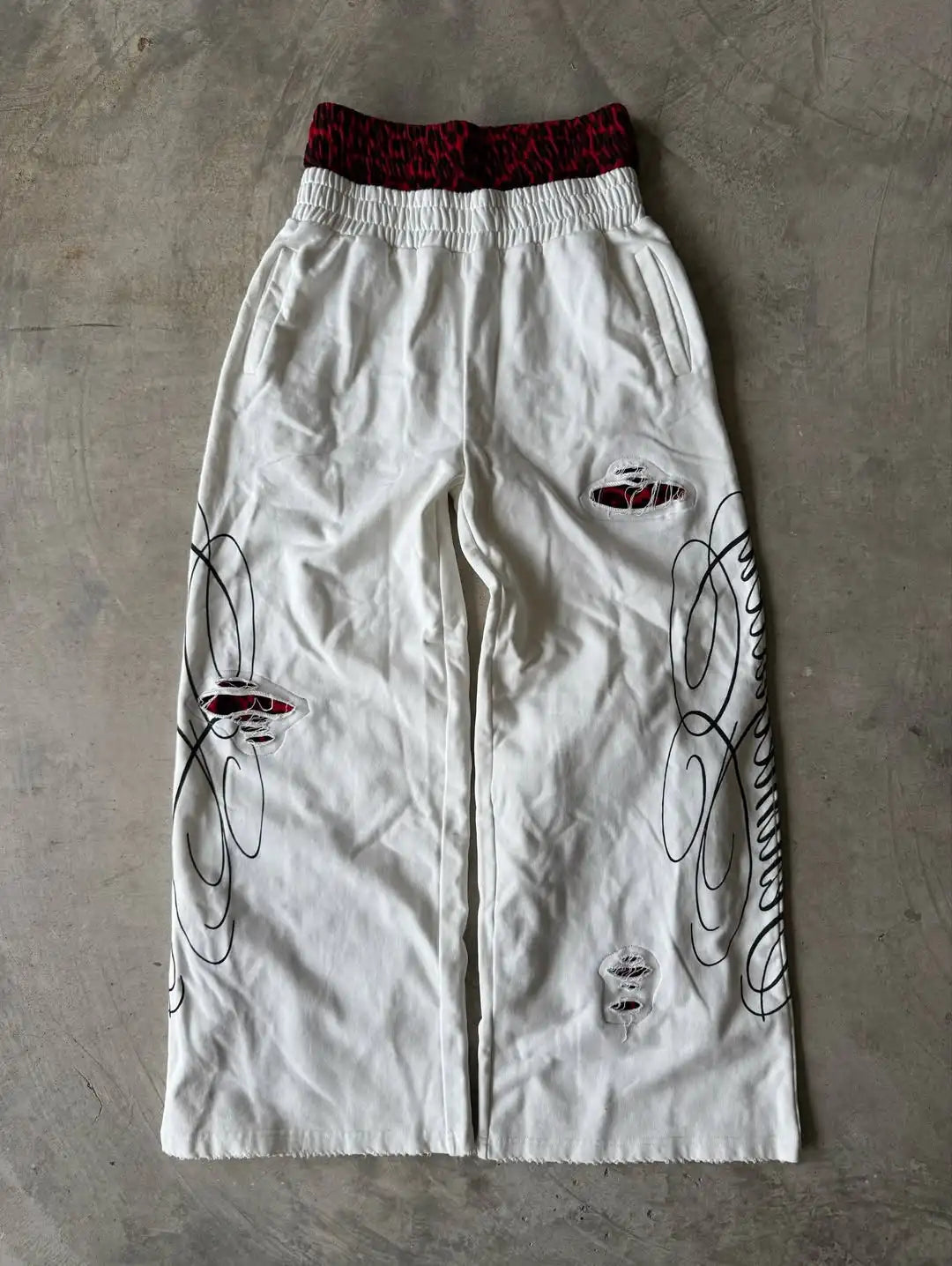 Double Toe Ripped Printed Trousers Functional Tactical Functional Men and Women Advanced Jogging Drawstring Casual Sports Pants