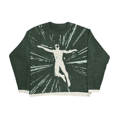 Casual Commuter Style Oversized round Neck Knitwear Women'S Pullover Sweater Geometric Pattern Long Sleeve Comfortable Leisure