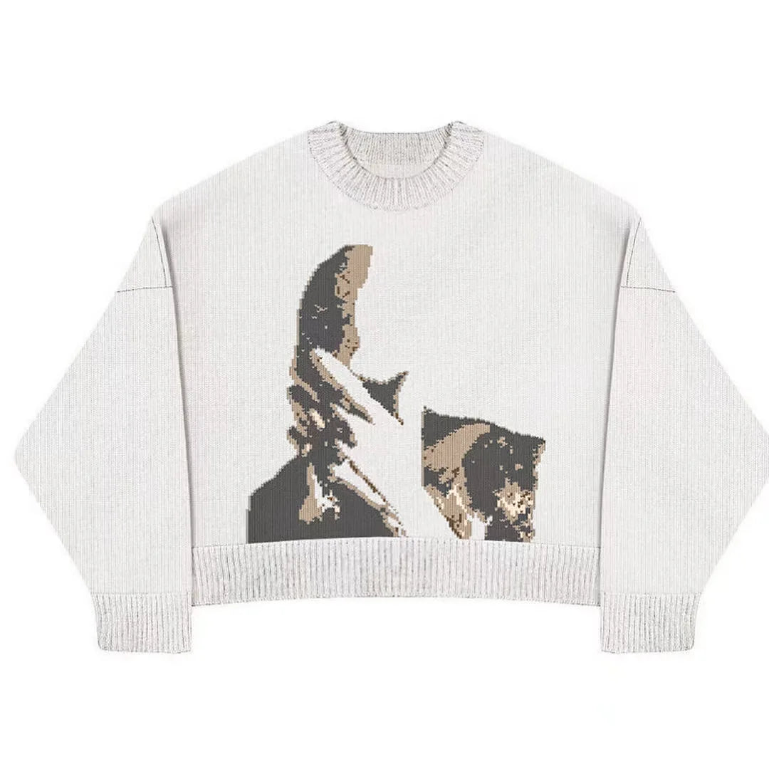 Casual Commuter Style Oversized round Neck Knitwear Women'S Pullover Sweater Geometric Pattern Long Sleeve Comfortable Leisure