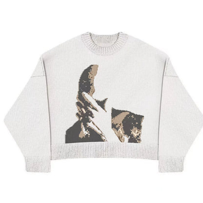 Casual Commuter Style Oversized round Neck Knitwear Women'S Pullover Sweater Geometric Pattern Long Sleeve Comfortable Leisure