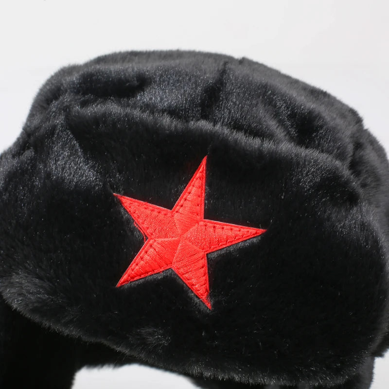 Five-Point Star Lei Feng Style Winter Outdoor Ski Hat, Unisex, Fleece-Lined for Warmth (Suitable for Cycling)