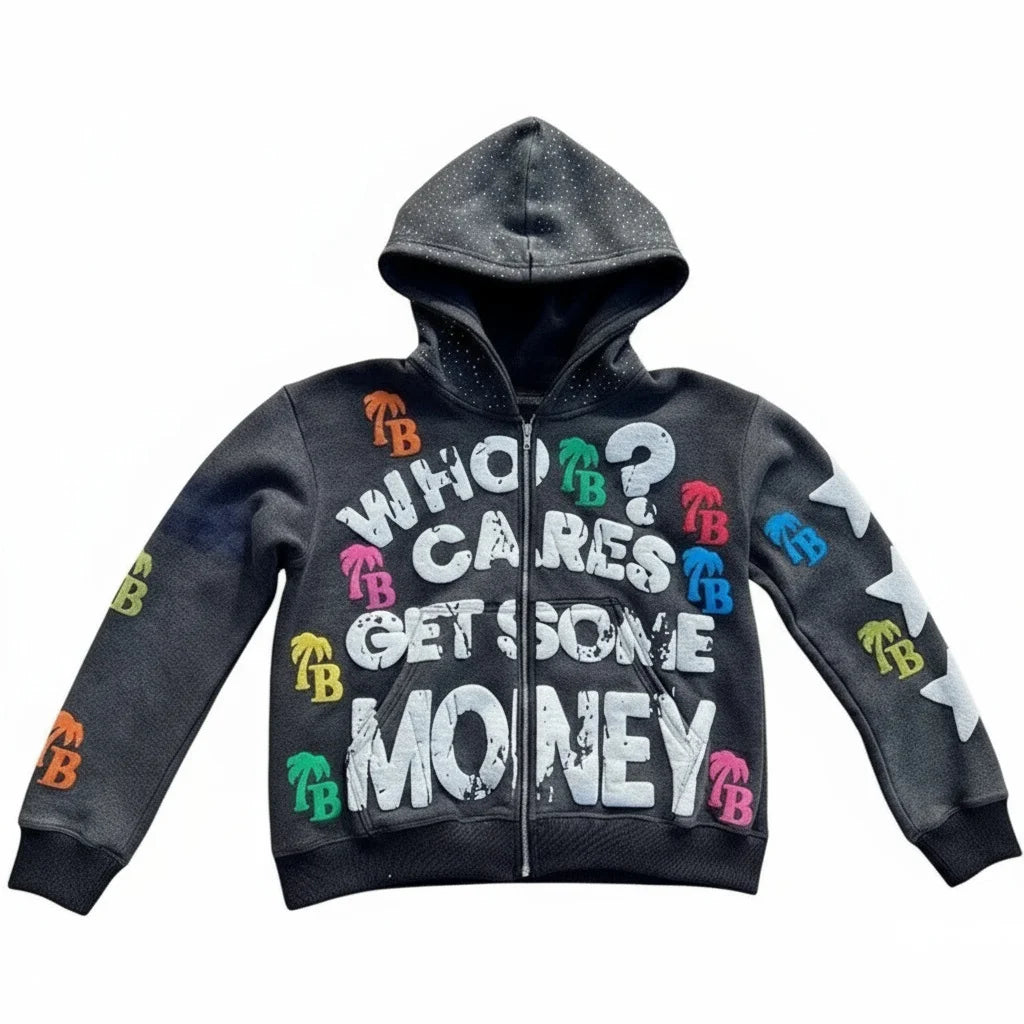 American retro Gothic rock letter print hoodie with hat, loose and versatile Harajuku sweatshirt