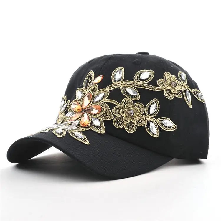 COKK Women's Baseball Cap Diamond Painting Embroidery Flower Denim Snapback Hats Jeans Woman Female Cap Cowboy Summer Sun Hat