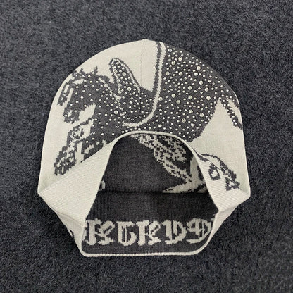 Y2k Diamond Studded Pegasus Horse Design Beanie