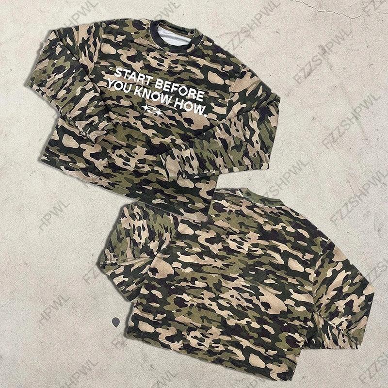 Camouflage Harajuku Graphic Print Punk Men Y2k Long sleeve Top Streetwear Casual Long sleeve T-shirt Rock Gothic Clothes Hip Hop