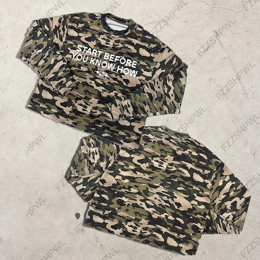 Camouflage Harajuku Graphic Print Punk Men Y2k Long sleeve Top Streetwear Casual Long sleeve T-shirt Rock Gothic Clothes Hip Hop