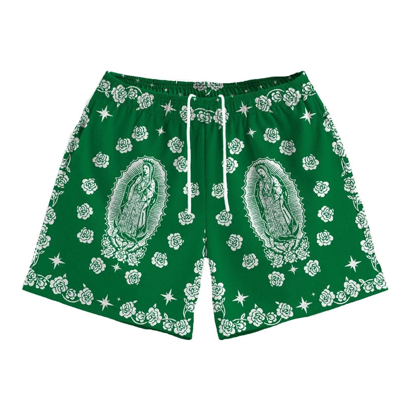 Our Lady Of Guadalupe Pattern Print Beach Shorts Men Women Summer Street Casual Breathable Rose Design Flowers Board Short New