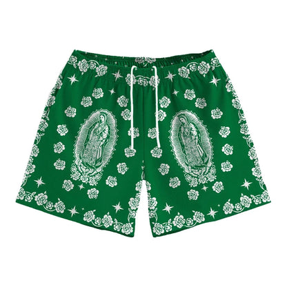 Our Lady Of Guadalupe Pattern Print Beach Shorts Men Women Summer Street Casual Breathable Rose Design Flowers Board Short New