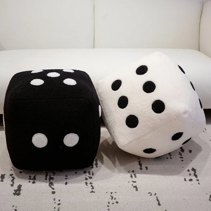 25cm Fun Dice Pillow Soft Stuffed Plush Toy Black White Dice Rolling Game Props Compare Sizes Funny Gift For Party Entertainment