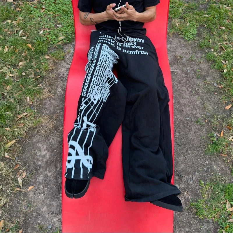 2000s American Vintage Creative Personalized Letters Printed Pants Hip Hop Street Casual Sports Pants Loose Elastic Jogging Pant