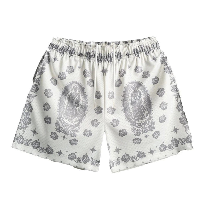Our Lady Of Guadalupe Pattern Print Beach Shorts Men Women Summer Street Casual Breathable Rose Design Flowers Board Short New