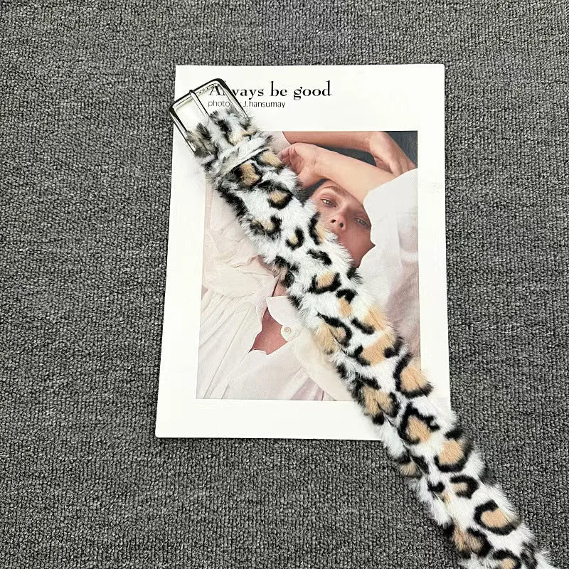 Y2k pink fur Leopard Print Belts Women Vintage Design Zebra Print Belt Punk American Chic Jeans Accessories Sexy Pin Buckle Belt