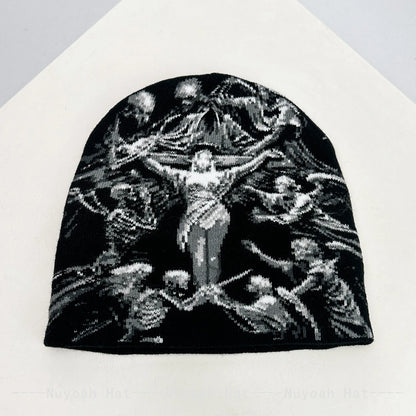 Dark Style Jacquard Angel Skull Knitted Hats Warm Hip-hop Fashion New Men Women Color Block Personal Street Beanies Versatile