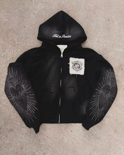 2024 High Street Trend Vintage Alphabet Embroidery Hoodie for Men Y2k Goth Harajuku Fashion Coat Couple Casual Loose Sweatshirt