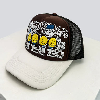 New Unisex 3D Printed Letter Smiling Face Baseball Hats Color Block Sunshade Hip Hop Breathable Trucker Caps Mesh Versatile ins