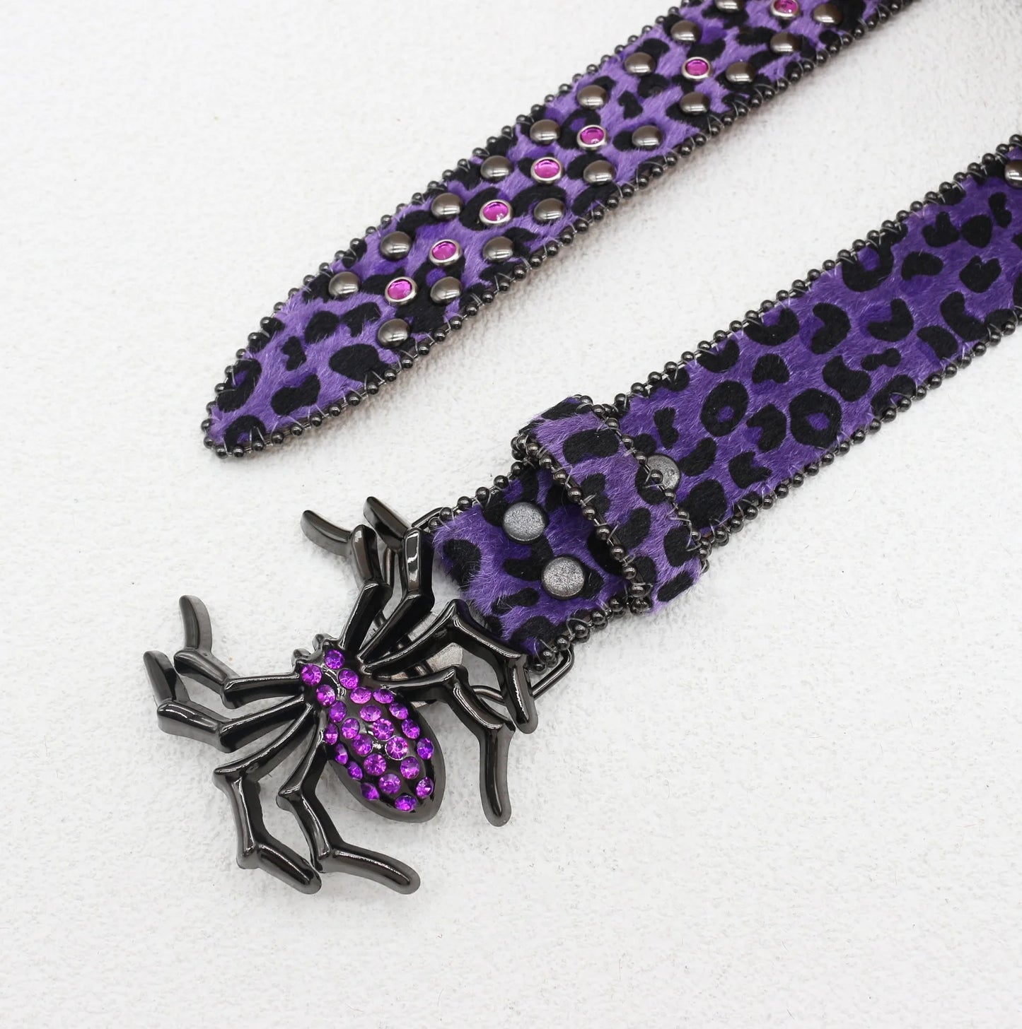 Leopard Print Rhinestone Belt, Large Spider Buckle Gothic Belt, Suitable for Jeans, 3.8cm Wide Y2K Punk Belt for Men and Women.