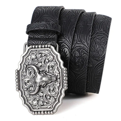 Western Bull Ox Head Leather Buckle Belt