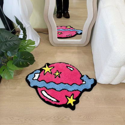 Hot Selling Pink Planet Tufted Rug Living Area Bedroom Flooring Mat Fluffy Washable Anti Slip Room Home Decor Nursery Carpet Pad