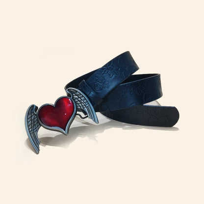 Heart Buckle Embossed Leather Belt