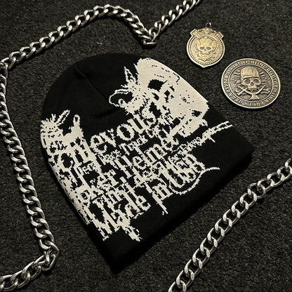 Gothic Dragon Print Letter Graphic Beanie Women 2026 Black Y2K Punk Streetwear Hat