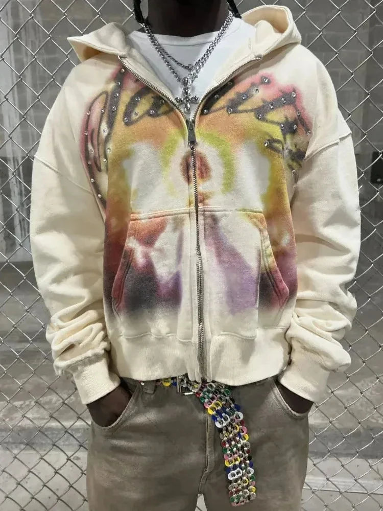 American Retro Autumn And Winter High Street Design Hooded Cardigans Men And Women Harajuku Aesthetics Hooded Sweatshirt Jackets