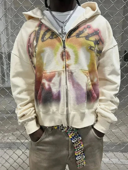 American Retro Autumn And Winter High Street Design Hooded Cardigans Men And Women Harajuku Aesthetics Hooded Sweatshirt Jackets