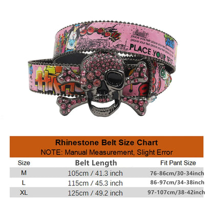 Big Skull Punk Black Rhinestone Belt Ladies Designer Belt Diamond Soldier Belt Western Cowboy Y2K Fashion Belt Hip Hop Graffiti