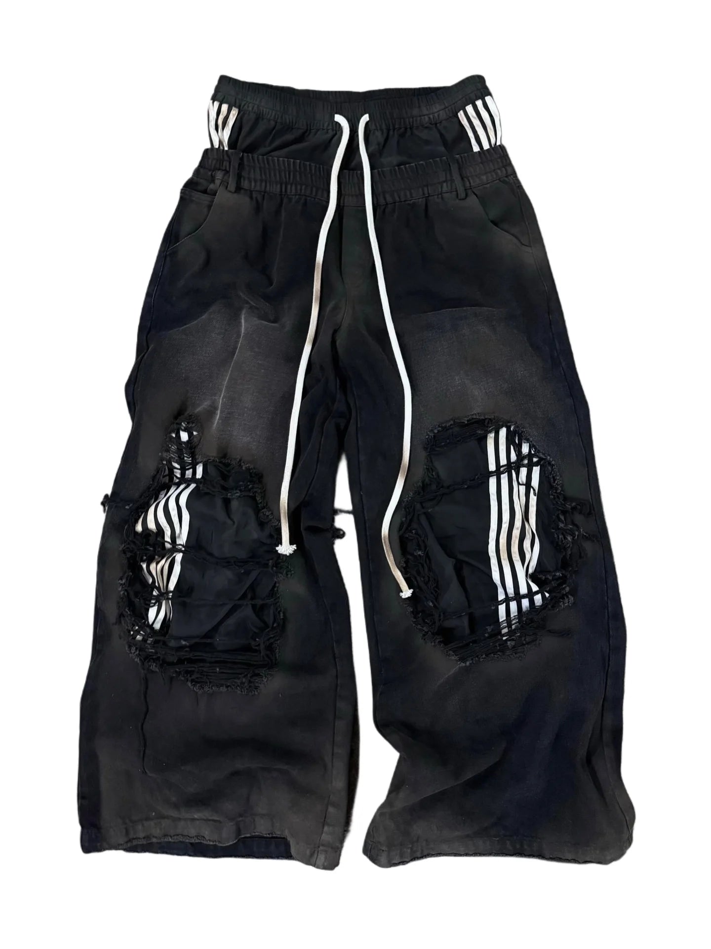 2026 New Y2K Korean fashion brand stripe hole baggy jeans harajuku men women street hip hop casual couple Wide-leg pants