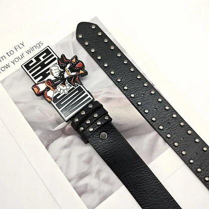 INS Harajuku Y2K Millennial Hot Girl Street Black Sonic Boy Board Buckle Rivet Decorative Belt Universal for Men and Women