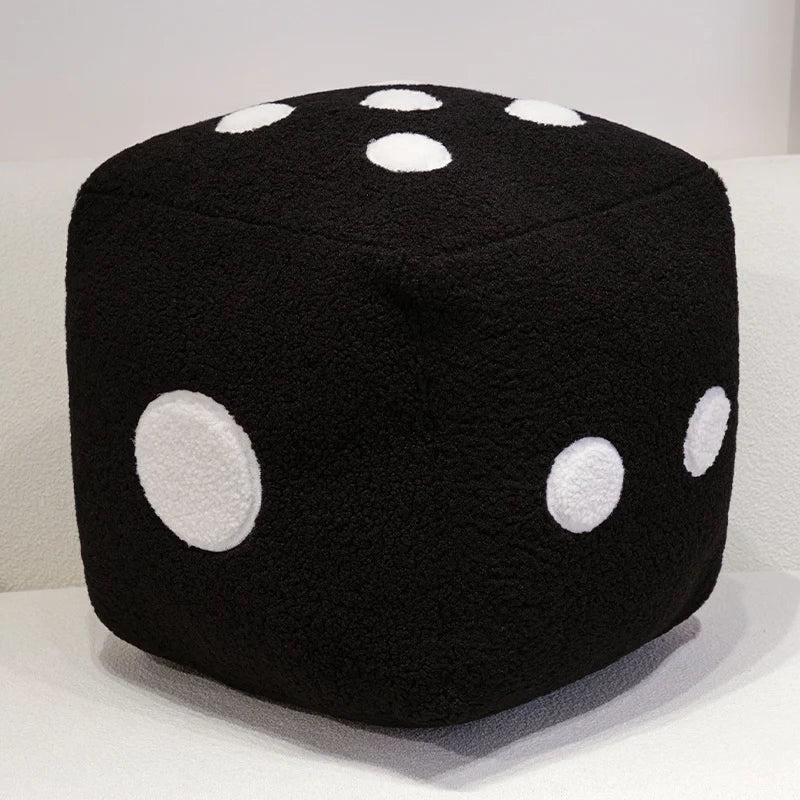 25cm Fun Dice Pillow Soft Stuffed Plush Toy Black White Dice Rolling Game Props Compare Sizes Funny Gift For Party Entertainment