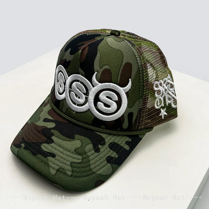 New Unisex Personal Devil Horns Letters Embroidery Baseball Hats Breathable Mesh Sunshade Hip Hop Trucker Caps Versatile Outdoor