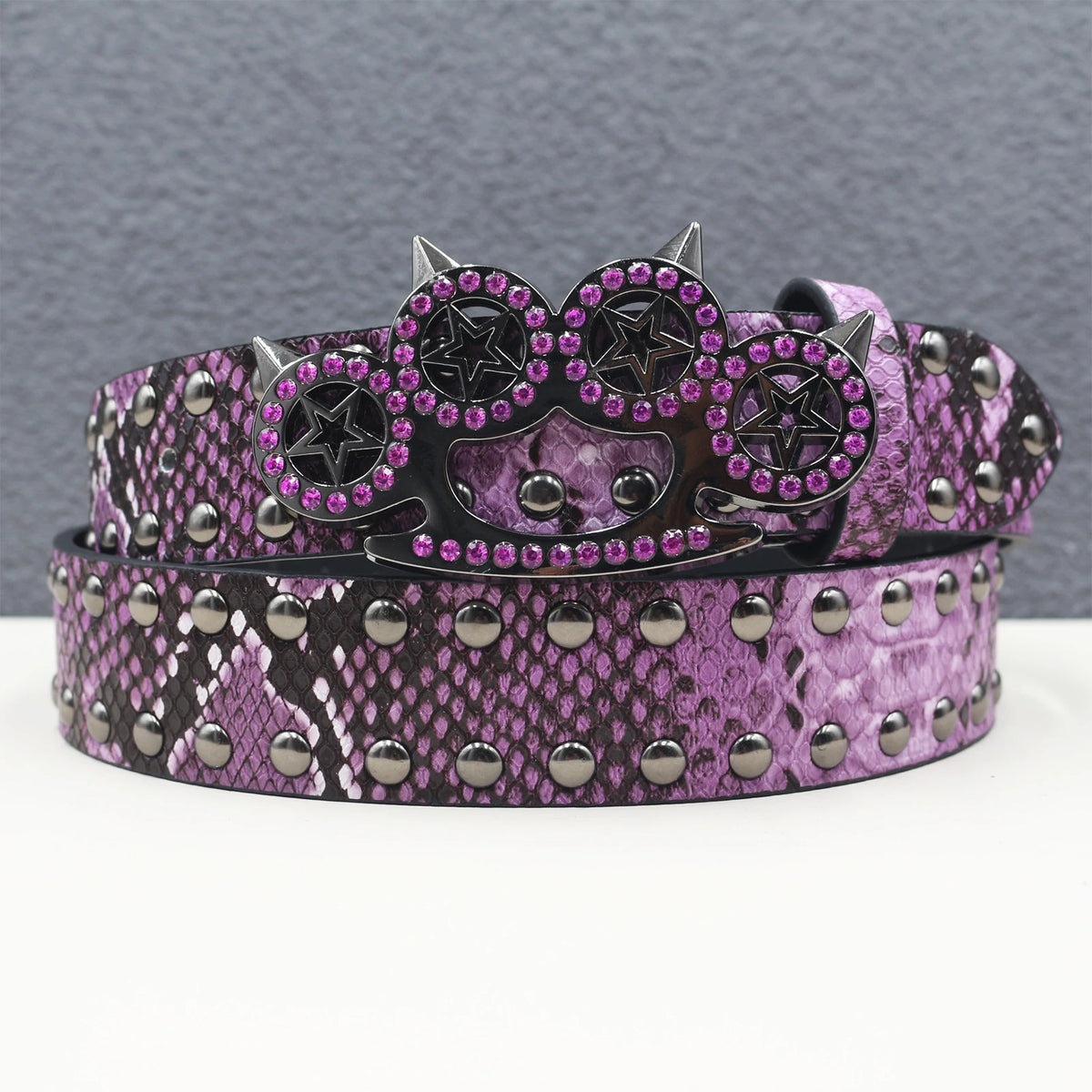 Y2k Rhinestone Cat Paw Buckle Snakeskin Belt